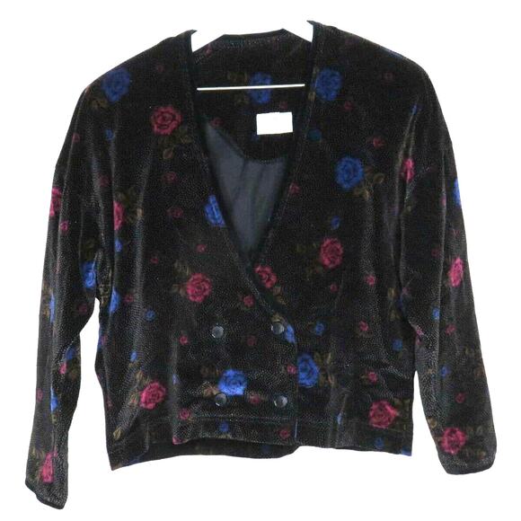 Vintage Velvet Floral Crop Blazer Jacket - Women's XS - Picture 1 of 5